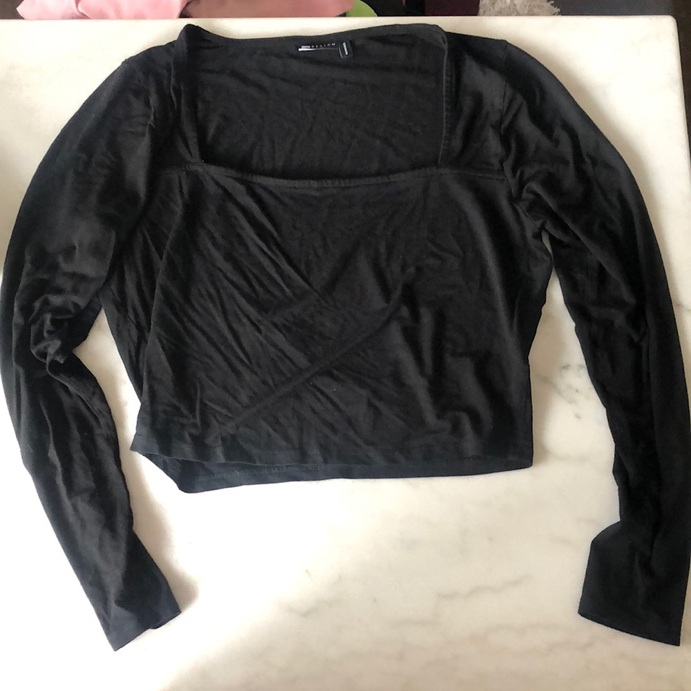 ASOS design Square neck long sleeve crop top. Black.